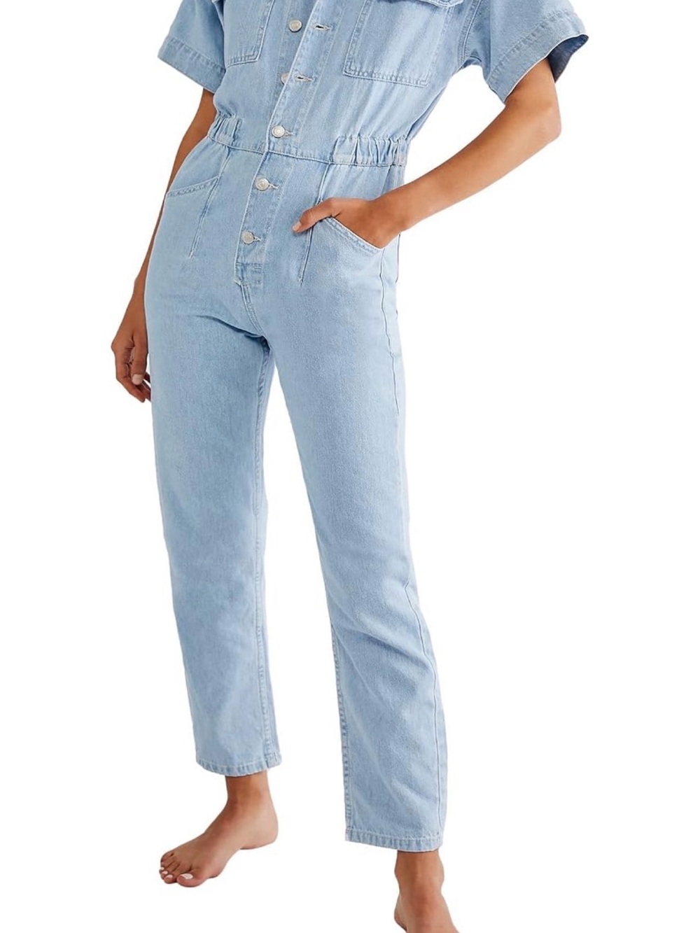 Free People Light Wash High-Rise Straight Jeans